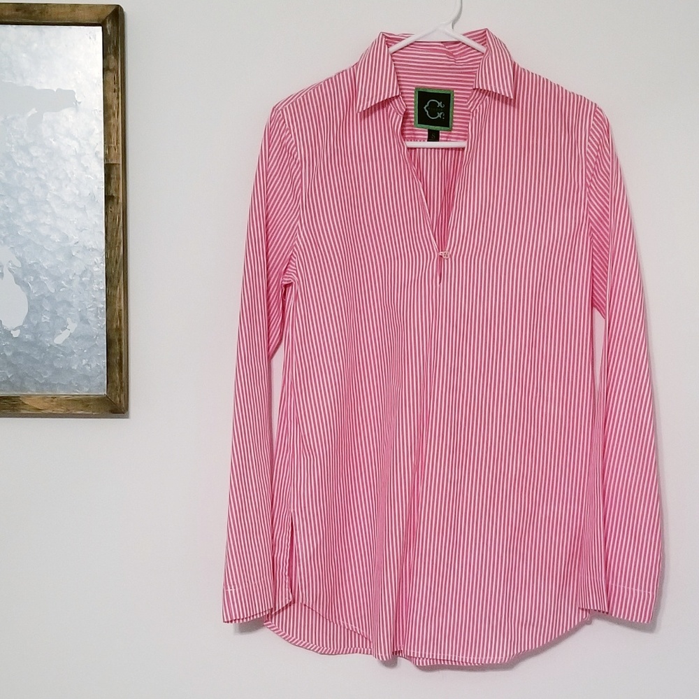 C Wonder Pink Striped Collared Blouse